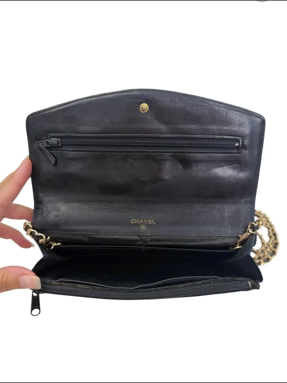 CHANEL Black Leather CC Flap Shoulder Bag with Gold Chain